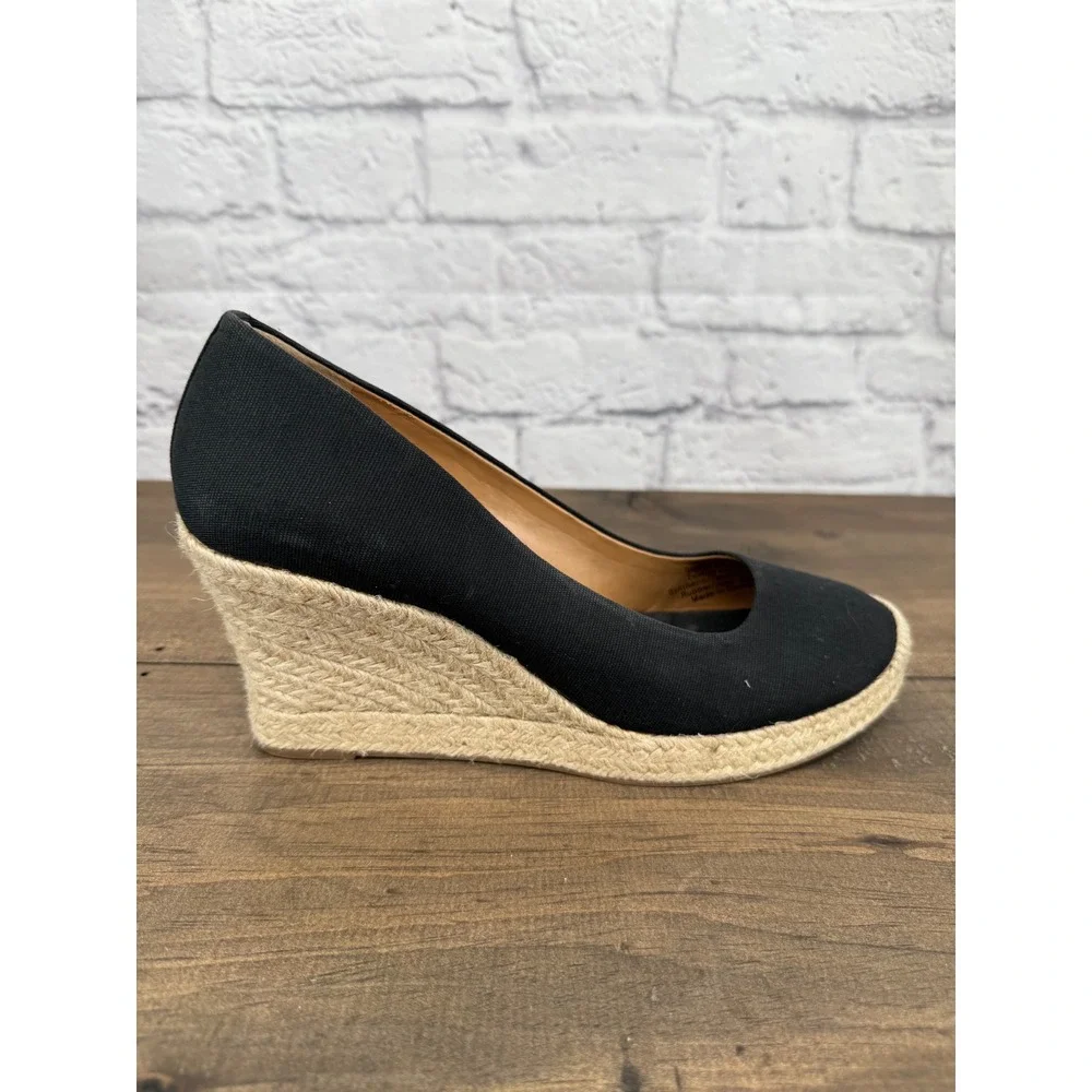 J.Crew Womens Black Canvas Espadrille Wedge Shoes 9.5 Coastal Beachy Resortwear
